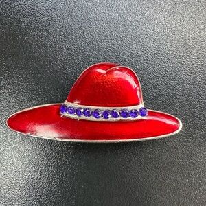 Vintage Red Hat Society red enamel hat brooch